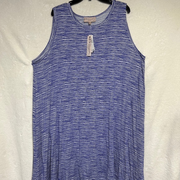 Philosophy Women's Dress 3X Blue/White Striped Sleeveless Midi NWT - Picture 1 of 10